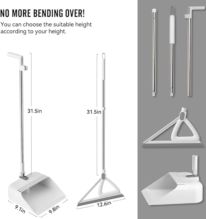 Household Broom with Dustpan Combo Set, Air Broom with Extra-Long Adjustable Aluminum Handle, Cleaning Supplies for Housekeeping (M1)