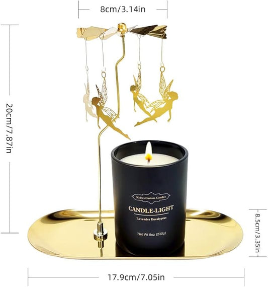 Kelly's Custom Candles Rotating Candle Set, Candles for Women - Sandalwood Rose & Lavender Eucalyptus, Angel+Snowflake Design, Aromatherapy, Stress Relief, 2x16 oz, Black