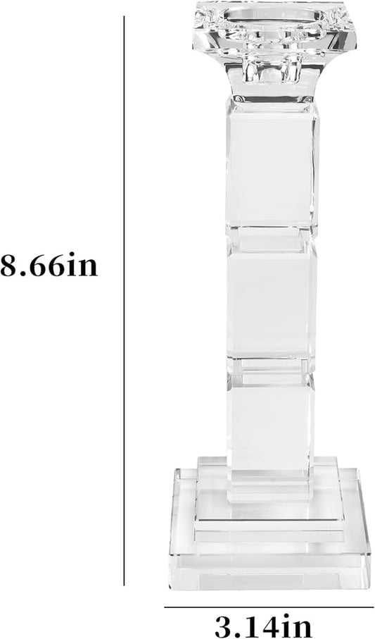 Kitcom Crystal Candle Stick Holders for Home Decor Pack of 2, Clear Crystal Taper/Tealight Candle Holder Table Centerpieces for Party and Wedding Decoration(8.6inch Tall)
