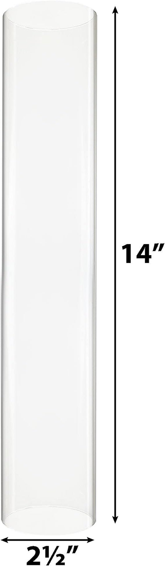 CYS EXCEL D-2.5" H-14 Glass Open Ended Hurricane Candleholder Bottomless Cylinder Sleeve Clear Chimney Shade Tube Cover, 1 Piece