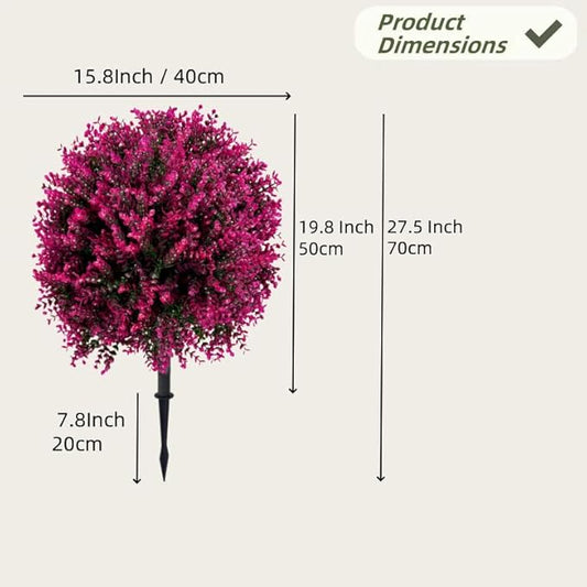 Artificial Boxwood Topiary Ball Tree with Ground Spike 27.5", Set of 2 Outdoor Faux Plants UV Resistant Fake Bushes Shrubs for Garden, Yard, Porch, Patio Decor (Hot Pink)