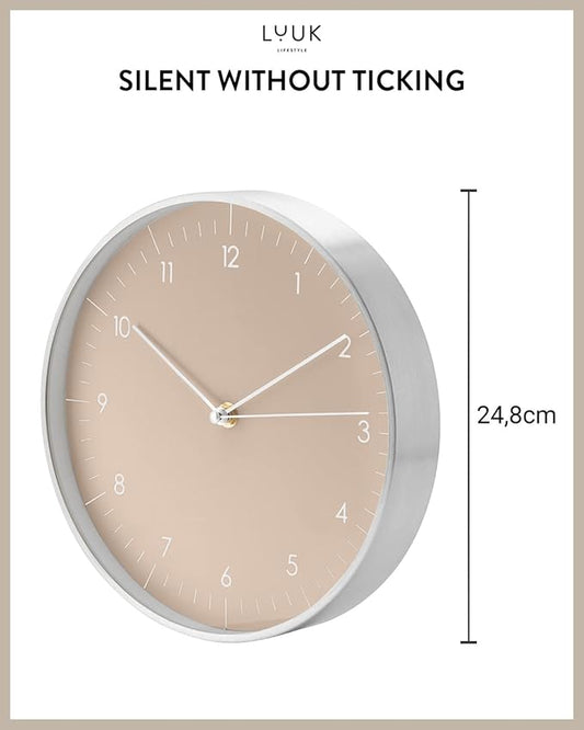 LUUK LIFESTYLE Modern Quartz Wall Clock with Silent Movement, Second Hand and Arabic Numerals, Deco for Kitchen, Bedroom, Office, Cream I Beige