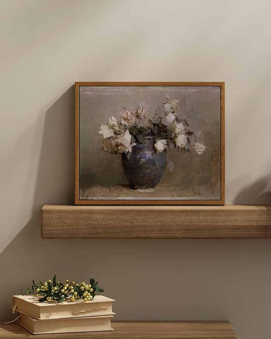 InSimSea Framed Canvas Wall Art Vintage Decor, Home Decor Flower in Pots Canvas Wall Painting Decor, Rustic Farmhouse Decoration, Canvas Prints for Living Room Bedroom Office, 11"x14"