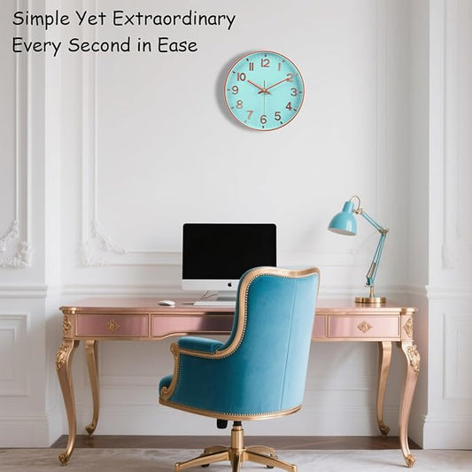Modern Wall Clock, 10 Inch Digital Wall Clocks Battery Operated, Round Non Ticking Silent Analog Clock for Bedroom Living Room Kitchen Office Gym Classroom Decor, Blue Battery Clock