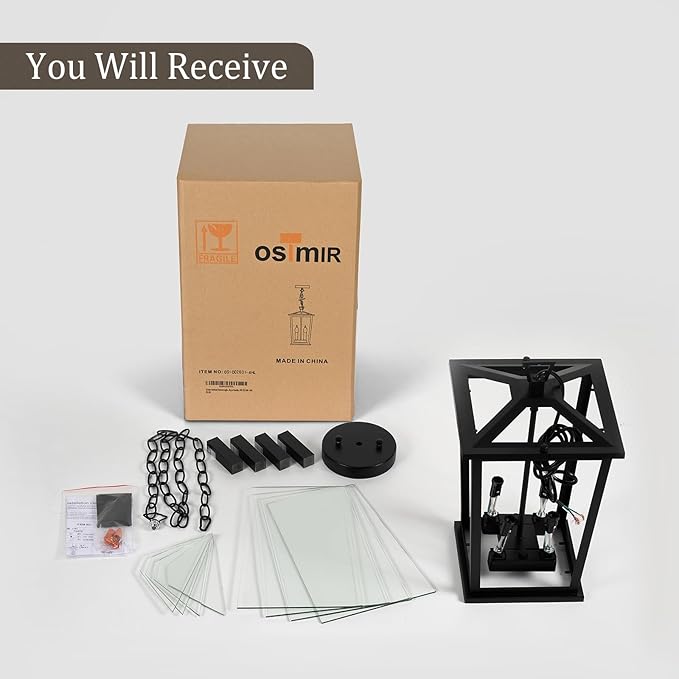 Outdoor Pendant Lights for Porch, 16" 4-Light Large Outdoor Chandelier with Clear Glass, Black Modern Exterior Hanging Porch Light with Long Chain for Gazebo Foyer, OS-OD2601-4HL