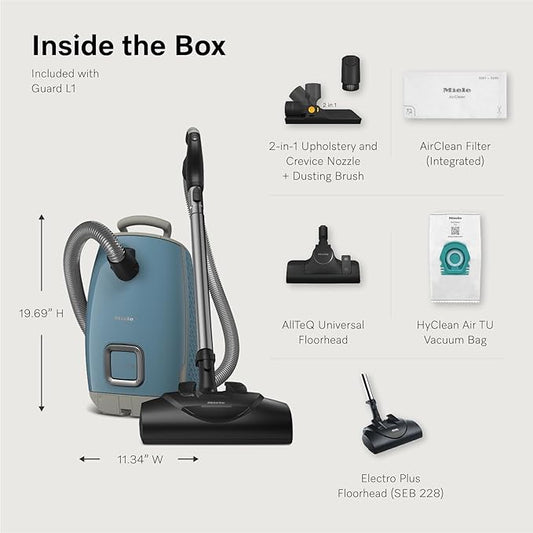 Miele New Guard L1 Bagged Canister Vacuum Cleaner with AirClean Filter, Electro Plus Floorhead, AllTeQ Universal Floorhead, LED Display Panel, in Nordic Blue/Space Grey