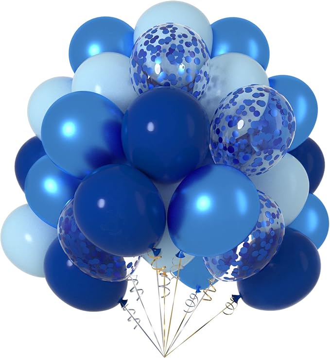Navy Blue & Blue Balloons - Chrome Metallic & Confetti Latex Balloons for Parties - Pack of 50