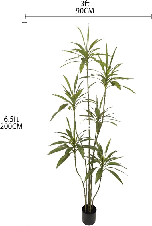 Artificial Cordyline Plant, Indoor Potted Plant, 6 Stems with Black Planter, Suitable for Large Indoor Living Room Decorations, Potted Plants, and Window Display Scenes (Green-7ft)