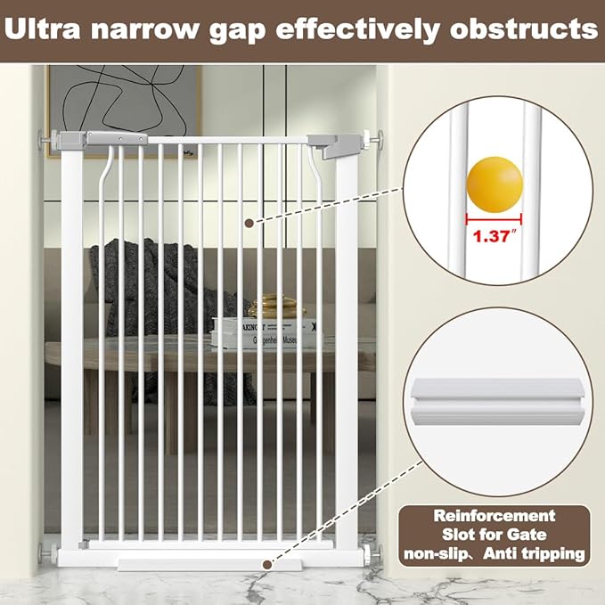 41" Extra Tall Cat Gate for Doorway, 29.6-31.5''W Metal Pet Baby Safe Gate, Extra Wide Pressure Mounted Baby Gate, No Drilling Cat Fence Indoor, Tall Dog Gate, White