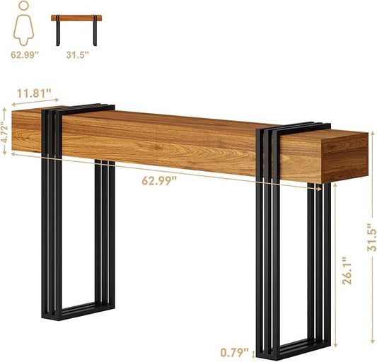 63 Inch Long Console Table, Industrial Sofa Table Behind The Couch Rectangular Entryway Table for Entrance Hallway Living Room, Rustic Brown