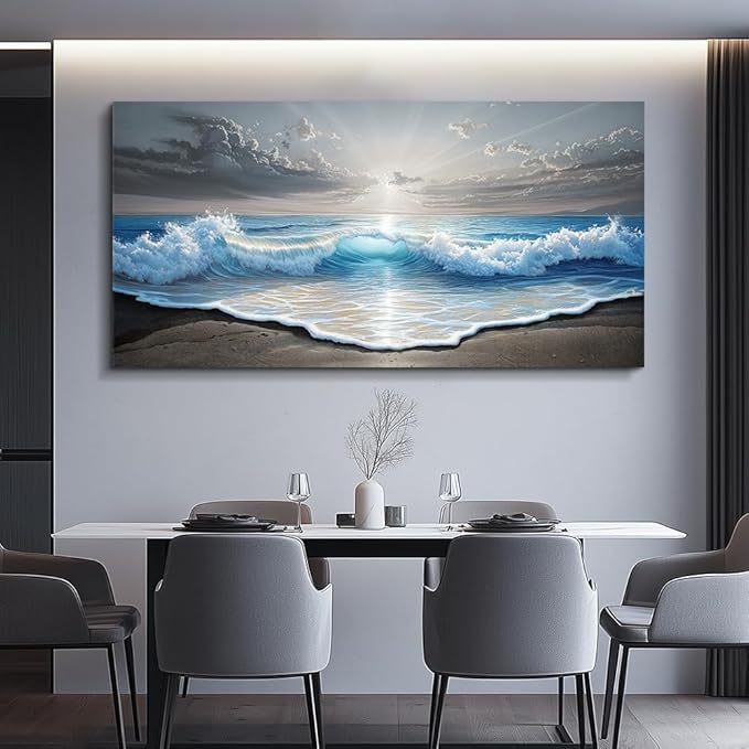QIYILEXWART Large Wall Decor For Living Room Canvas Wall Art For Office Modern Wall Decorations For Bedroom Ocean Waves Landscape Painting Farmhouse Pictures Artwork Room Home Decor 24x48 In