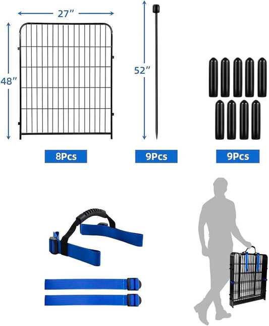 ADAVIN 48 in(H) Garden Fence Panels, 8 Panels Total 17.7 Ft(L), Heavy Duty Iron Metal Animal Barrier Fence, Fencing for Flowers Beds, Camping Fence, No Dig Garden Border Fencing for Yard(No Gate)