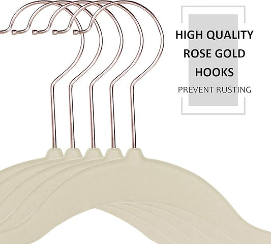 VECELO Premium Velvet Clothes Hangers Suit Heavy Duty (100 Pack)-Non Slip & Space-Saving with 12 Finger Clips & 2Tie Rack Excellent for Men and Women,Light Beige