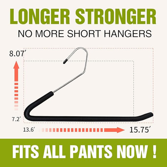 Spring Fever Open Ended Non Slip Sponge Padded Pants Hangers - Chrome Plating Foam Heavy Duty Space Saving Black Long 5