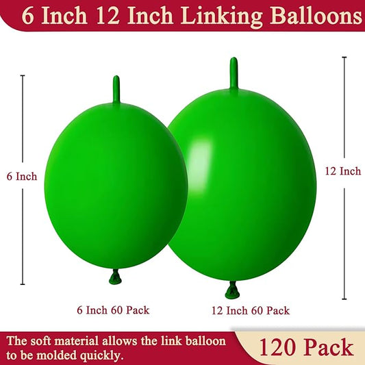 Green Link Balloons 6 Inch 12 Inch 120 Pcs Latex Linking Balloons for Birthday Wedding Party Festival Decorations