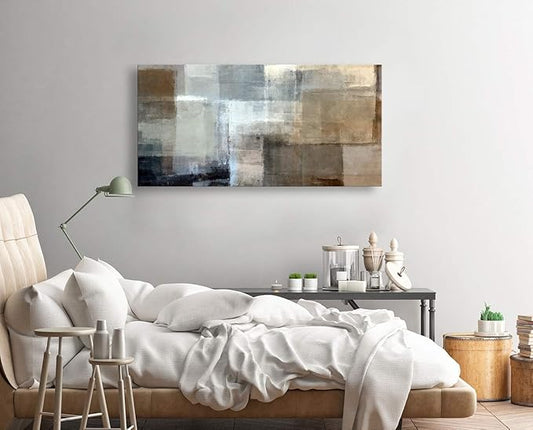 Baisuart Canvas Prints Abstract Wall Art Print Paintings Grey and Brown Stretched Canvas Wooden Framed for living Room Bedroom and Office Home Decor Artwork 20x40inch