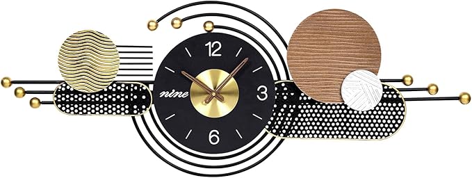 38x15 Inches Wall Clock Silent Non-Ticking Battery Operated, Modern Large Decorative Analog Clocks for Living Room, Bedroom, Office - Abstract Art Home Decor, Easy to Read