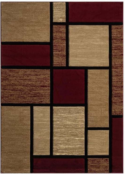 Ultra Soft Area Rug Hand Carved - Modern Abstract Design for Indoor Living Room & Bedroom - Stain Resistant, Easy to Clean - (5x7, Burgundy)