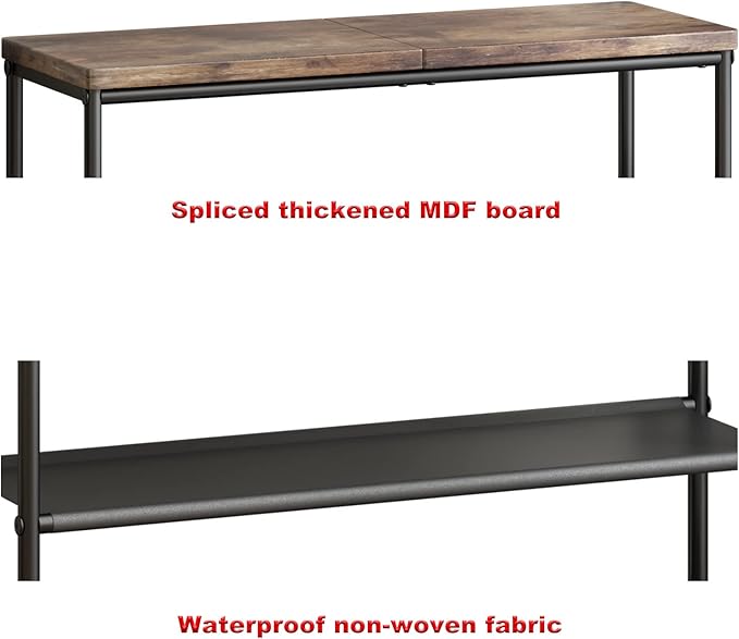 Shoe Rack Organizer 5 Tier Metal Organizer Shelf with Industrial MDF Board and Layer Fabric for Entryway Closet Bedroom Living Room Garage,Black & Rustic Brown (Black+Rustic Brown, 6 Tier)