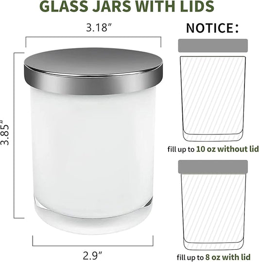 12 Pack 10oz Glass Candle Jars with Lids and Sticky Labels, Empty Candle Jars for Making Candles Bulk Containers(Inner White)