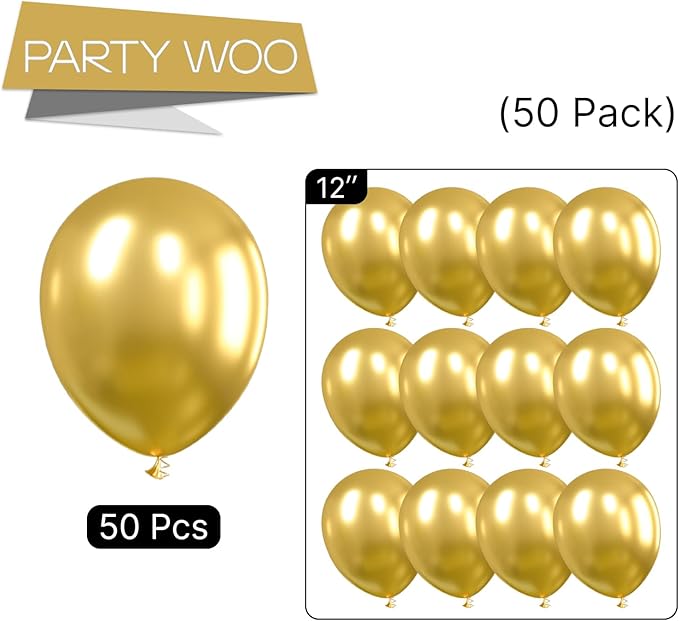 PartyWoo Metallic Gold Balloons, 50 pcs 12 Inch Gold Metallic Balloons, Gold Balloons for Balloon Garland or Balloon Arch as Party Decorations, Birthday Decorations, Baby Shower Decorations, Gold-G101