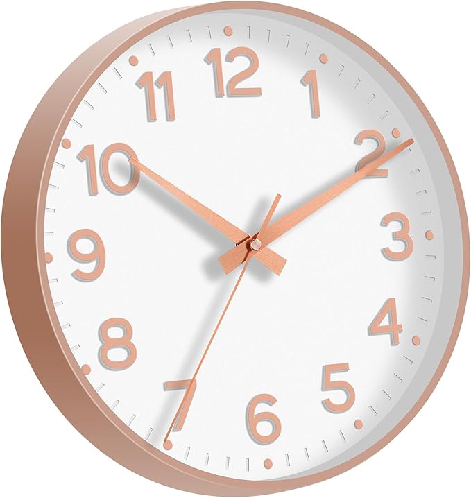 Wall Clock 10 Inch Silent Wall Clocks Battery Operated-Modern Non Ticking Analog Clock Decorative for Kitchen Bedroom Office Bathroom(White Rose Gold)