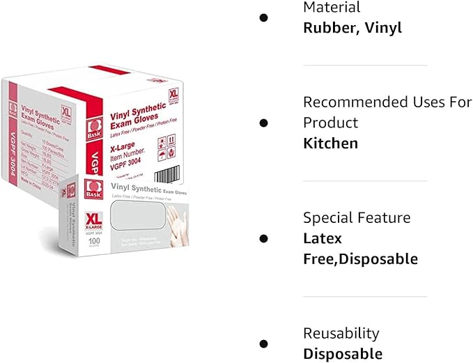 Disposable Vinyl Gloves Powder Free, Latex Free, 4 Mil 100 Per Box | 1000 Per Case