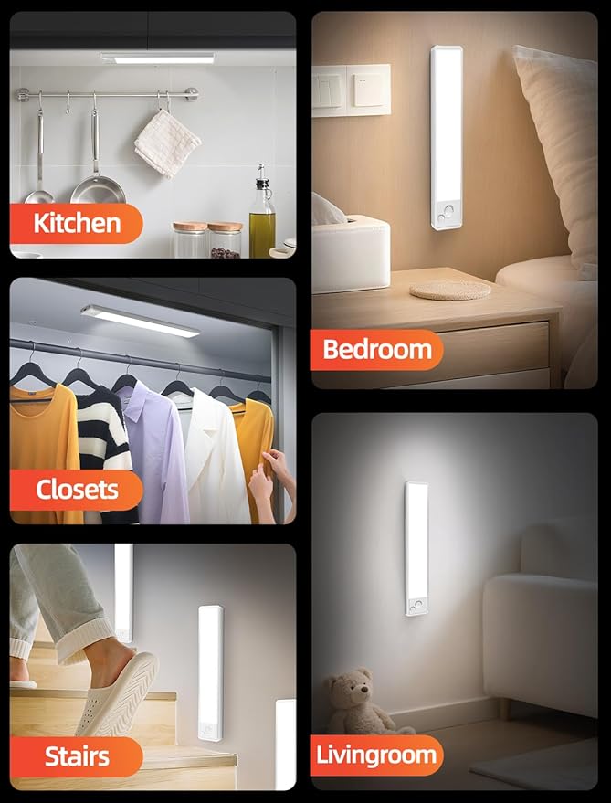 Under Cabinet Motion Sensor Lighting: Dimmable Rechargeable Lights Indoor - Battery Operated Lights - Undercabinet Wireless Closet Light Magnetic Led Light for Kitchen Home Bathroom Counter 3 Pack