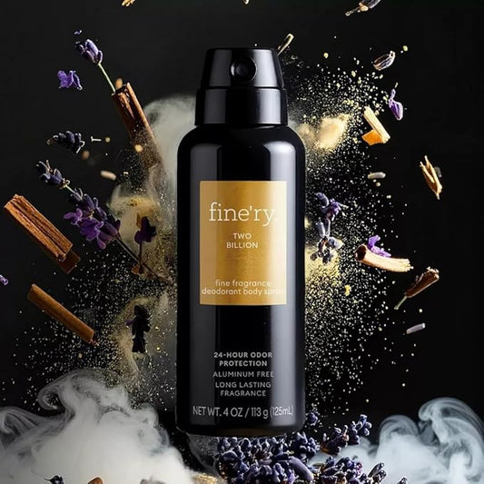 Finery Two Billion MEN'S DEODORANT SPRAY | Fine Fragrance - Deodorant Body Spray | 24 HOURS ODOR PROTECTION | 4oz