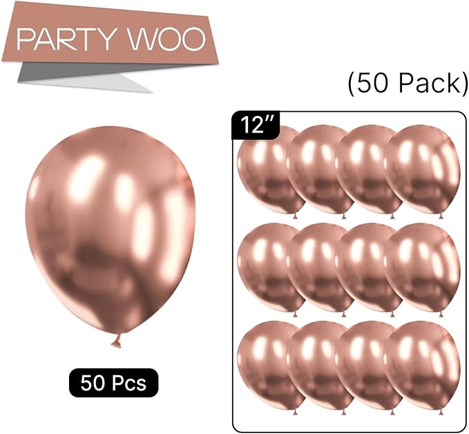 PartyWoo Metallic Rose Gold Balloons 50 pcs 12 Inch Latex Helium Balloons for Wedding Engagement Baby Shower Bridal Shower Gender Reveal Bachelorette Birthday Party Decorations Rose Gold-G107