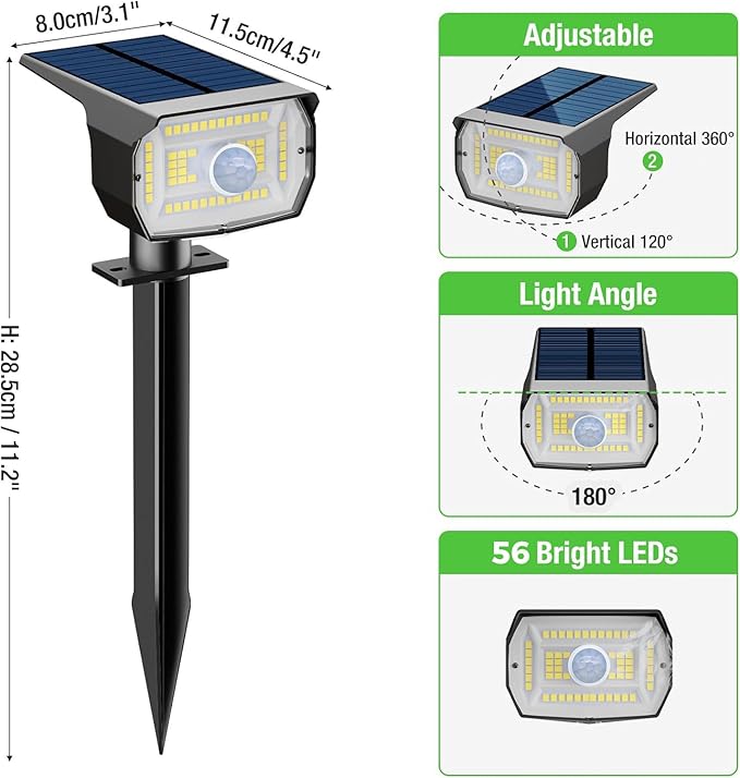 nipify Solar 1 Pack Spot Lights Outdoor Motion Sensor with 3 Modes,Solar Spotlights Outdoor Waterproof 2-in-1 Auto On/Off Landscape Lighting for Outside Yard Wall Garden Pathway, Warm White