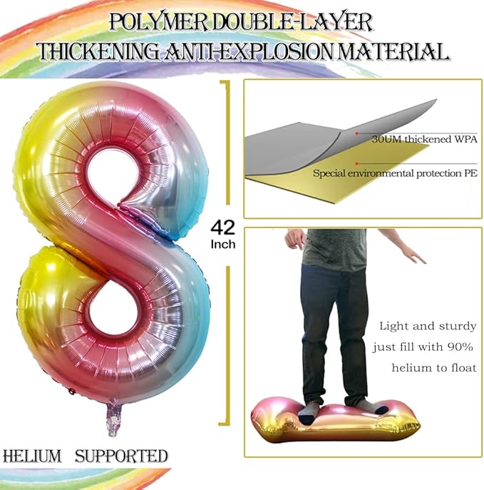 GOER Number 28 Balloons for 28th Birthday Party Decorations,42 Inch Jumbo Foil Helium 82 Balloons for 82nd Birthday Party Decoration (Rainbow)