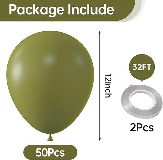 KALOR 12 Inch Avocado Green Balloons, 50 Pcs Latex Helium Balloons for Kid's Birthday Party, Baby Shower, Wedding, Graduate Party Decorations