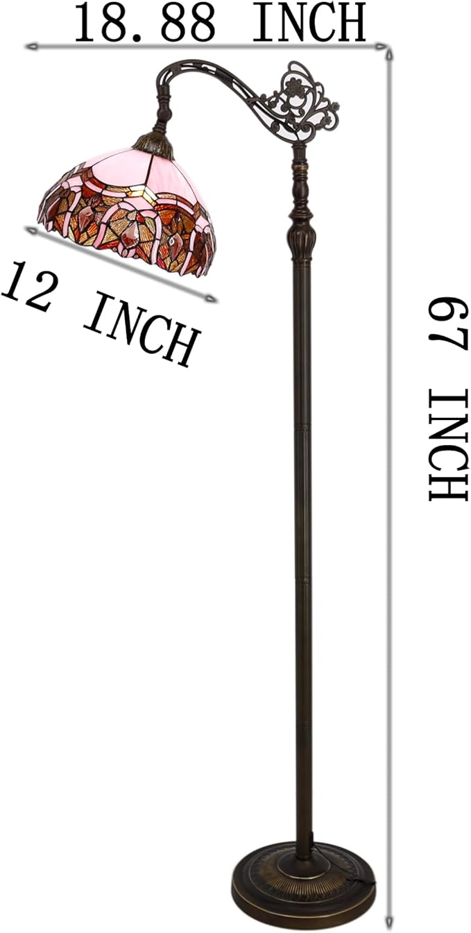 Tiffany Floor Lamp Stained Glass Lamp 18.88X12X67 Inch Angle Adjustable Arched Gooseneck Antique Reading Light (Pink Jewelry)