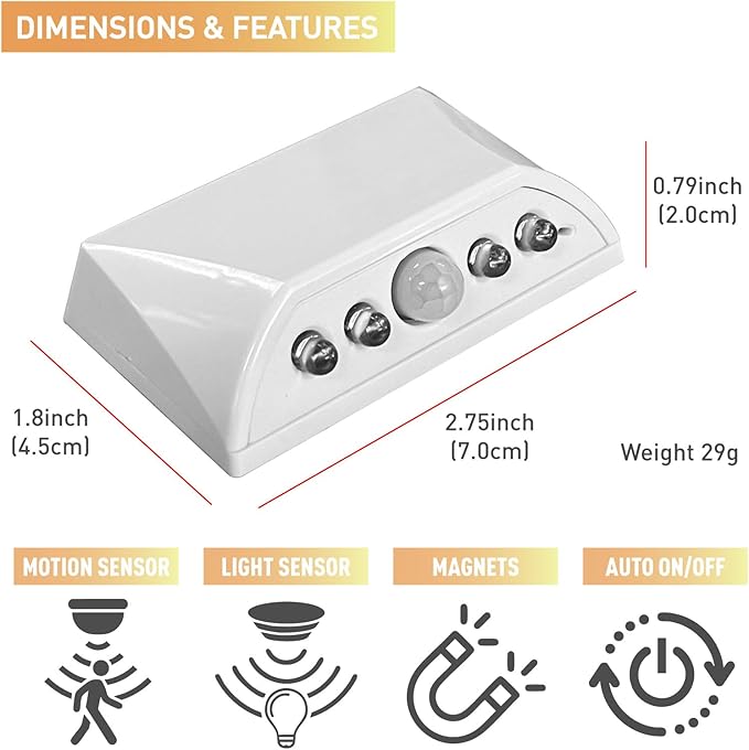 White Motion Sensor Keyhole Light - Automatic on/Off Infrared LED, Suitable for Front Doors, corridors, Stairs in The Dark | 3-Way Installation(Magnetic Suction、Adhesive and Screw)
