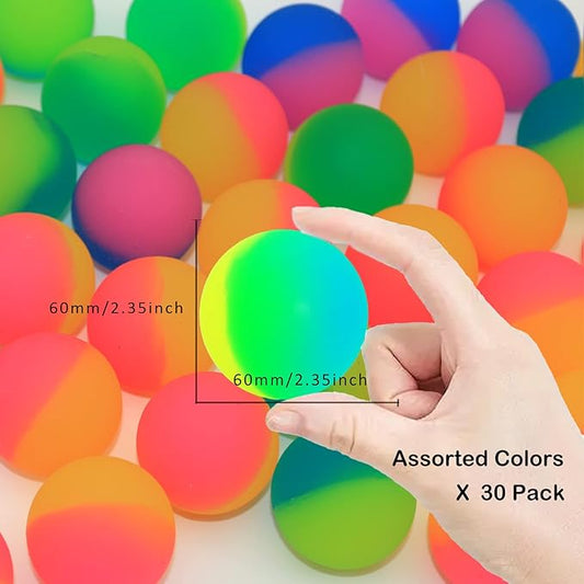 30 Pcs Jumbo Super Bouncy Balls 2.35 Inch Rubber Bouncing Balls Bulk Kids ICY Large Hi Bounce Balls Assorted Colorful High Bouncing Ball for Boys Gilrs Birthday Party Favors Carnival Prizes