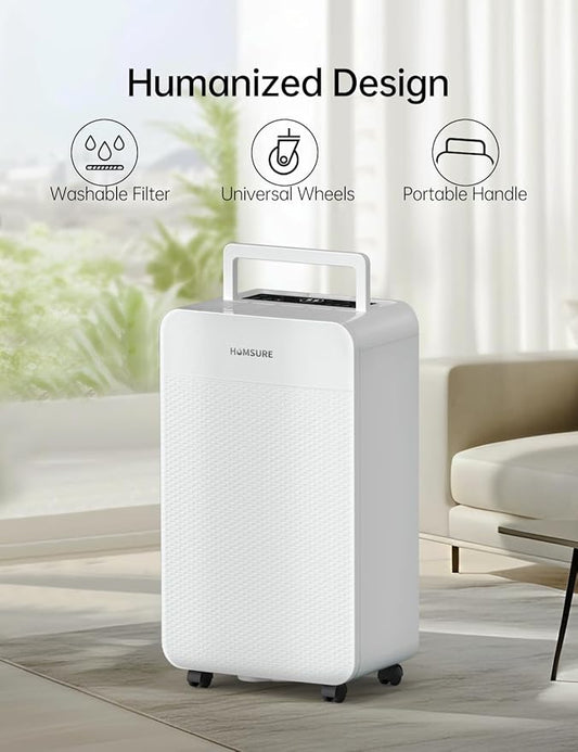 HUMSURE 4500 Sq. Ft 80 Pints Dehumidifier Equipped With Drainage Hose, Automatic Defrosting, for Basement, Home, Bathroom, Bedroom,24-Hour Timer Function