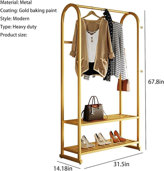 Gold clothing rack,Heavy duty clothes rack with shelves,Metal garment rack for hanging clothes,Wardrobe rack for Boutique, Retail or Home