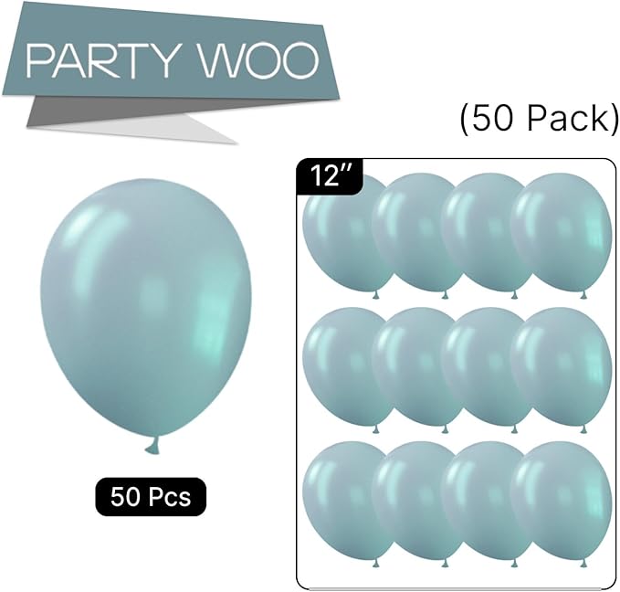 PartyWoo Dusty Blue Balloons 50 pcs 12 Inch Light Blue Aqua Latex Helium Balloons for Graduation Wedding Baby Shower Gender Reveal Anniversary Graduation Birthday Party Decorations Blue-F28