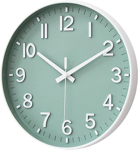 HZDHCLH Wall Clocks Battery Operated,Wall Clock Green,10 inch Wall Clock Silent Non Ticking Modern 3D Numbers for Kitchen Bedroom Living Room Office Classroom Decor