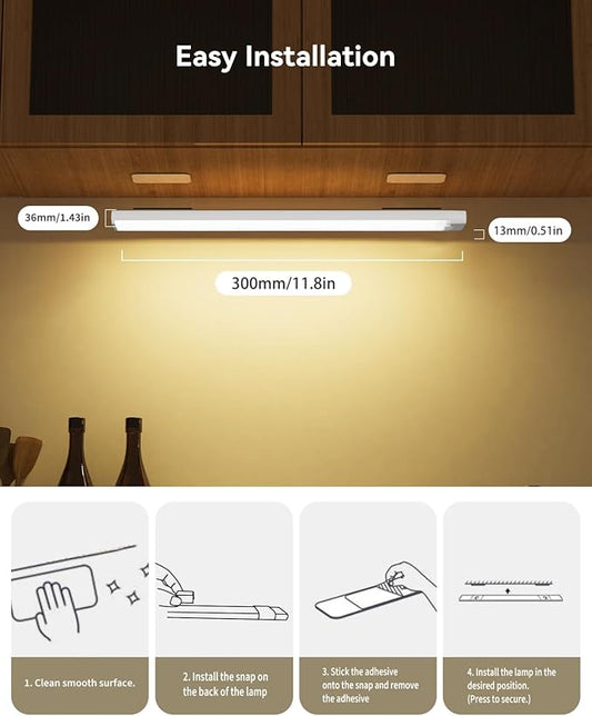 12 Packs 12-in Under Cabinet Lighting with 2 Charging Stations, Rechargeable Motion Sensor Light Indoor, 3 Color Dimmable Closet Light, USB Led Stick on Under Counter Lights for Kitchen Shelf