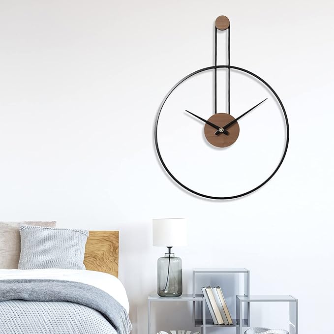 YISITEONE Large Decorative Wall Clock for Living Room,Metal & Walnut Dial Home Decor Silent Non Ticking Lightweight Clocks for Bedroom, Farmhouse, Office Decorations, 28.7''×21.6'',Black