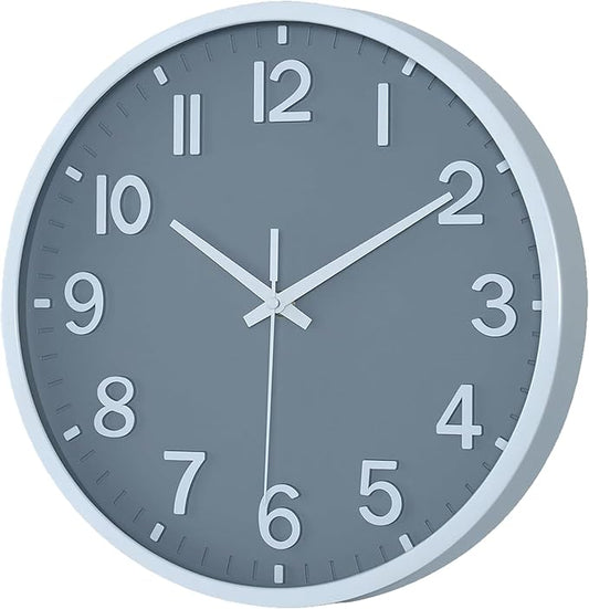 Wall Clocks Battery Operated 12 inch Modern Wall Clock,Silent Non Ticking Wall Clock for Living Room Bedroom Kitchen Office Classroom Decor (Gray White)