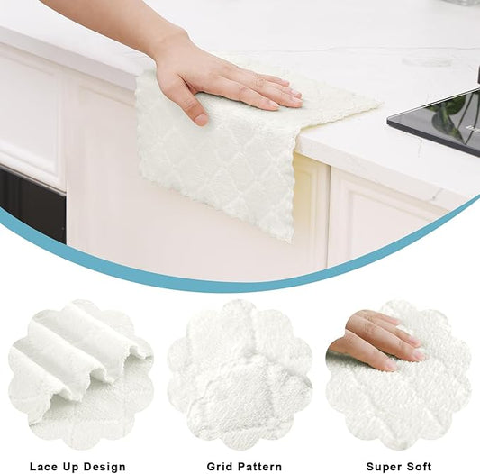 Homaxy 12 Pack Kitchen Dish Cloths (10 x 10 Inches, White), Super Soft and Absorbent Coral Velvet Dish Towels, Nonstick Oil Fast Drying Microfiber Cleaning Cloth, No Lint Household Dishcloths