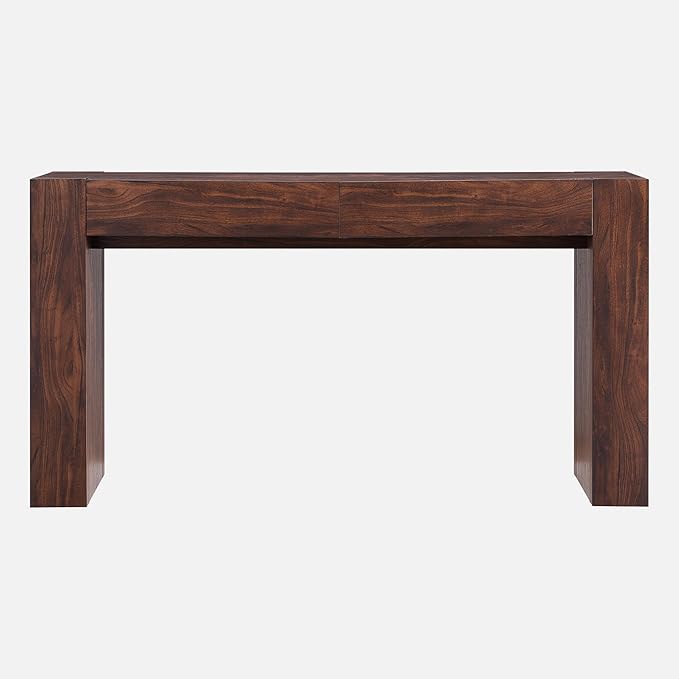 OKD Modern Entryway Console Table, Sofa Table with Drawers, 63" Long Hall Table Behind Couch, Thick Wood Design for Living Room, Hallway - Dark Walnut