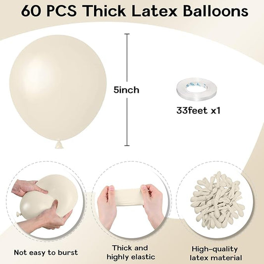 White Sand Balloons 5 Inch, 60 Pcs Small Beige Latex Cream 5'' Mini Matte Retro Off-White Neutral Helium for Birthday Wedding Baby Shower Party Decorations