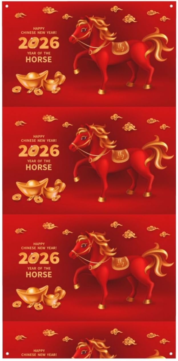 Year Of The Horse Happy Chinese New Year 2026 Door Cover Decorations Banner Flag Welcome Hanging Backdrop Sign Party Background Decor Holiday Supplies 35 * 72 Inches