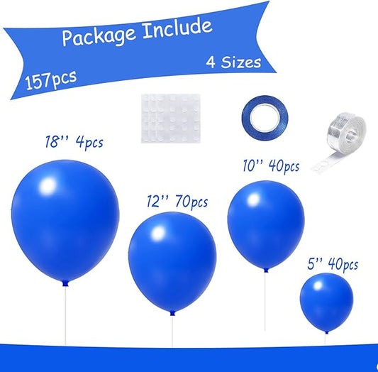 154pcs Royal Blue Balloons Garland Arch Kit In Different Sizes 5/10/12/18 Inch Royal Blue Balloons for Birthday Party Decorations Wedding Graduation Baby Shower Gender Reveal
