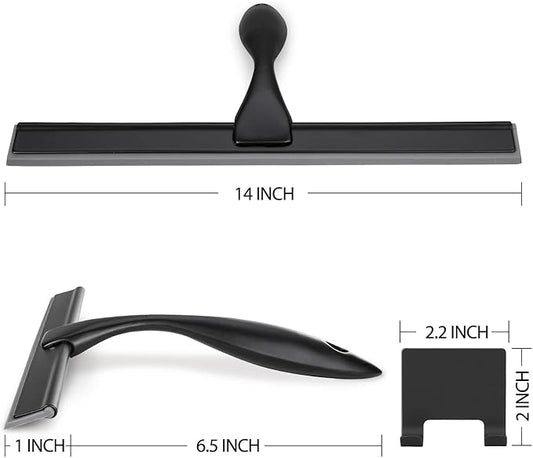 HIWARE All-Purpose Shower Squeegee for Shower Doors, Bathroom, Window and Car Glass - Black, Stainless Steel, 14 Inches