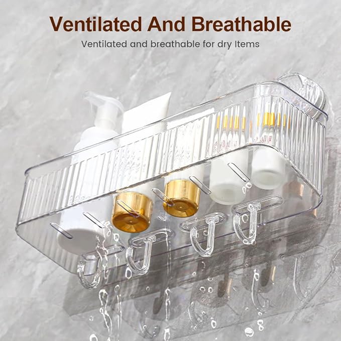 No-Drill Bathroom Suction Storage Box, Corrugated Suction Cup Wall Organizer, Removable Hanging Storage Basket with Strong Hold, Acrylic Shower Caddy for Bathroom (Clear M)